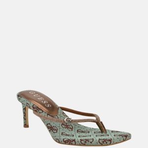 Mayan Rhinestone Thong Strap Heels - Brown