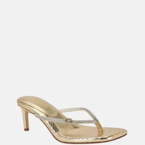 Mayan Rhinestone Thong Strap Heels - Gold