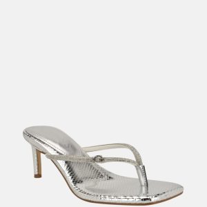 Mayan Rhinestone Thong Strap Heels - Silver