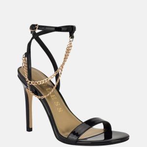 Gold-Tone Chain Strap Heels - Black
