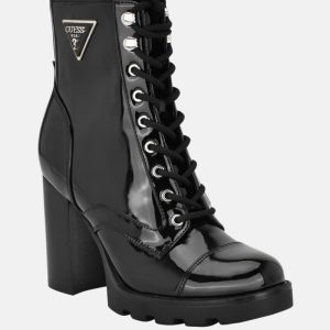 Neadyn Lace-Up Heeled Moto Booties - Black
