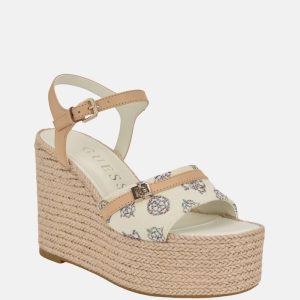 Taani Peony Wedge Heels - White