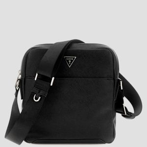 Eco Saffiano Top-Zip Flat Crossbody - Black