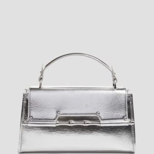 Iris Metallic Leather Top Handle Bag - Silver