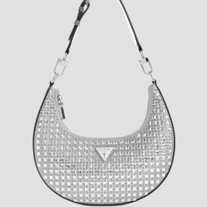 Lua Rhinestone Small Hobo Bag - Silver