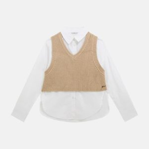 Poplin Shirt with Sweater Vest (7-16) - White