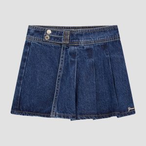 Lurex Denim Pleated Skort (7-16) - Blue