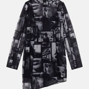Printed Mesh Dress (7-16) - Black