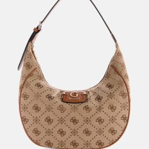Neda Jacquard Logo Hobo Bag - Brown