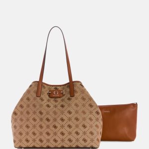 Neda Jacquard Logo Large Tote Set - Brown