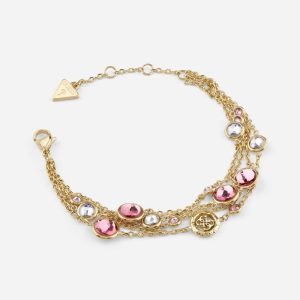 Gold-Tone and Colored Stone Layered Bracelet - Pink