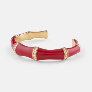 Gold-Tone and Red Bamboo Cuff - Red