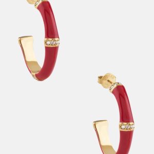 Bamboo Crystal Hoop Earrings - Red