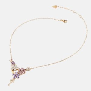 Gold-Tone and Multi-Flower Y Necklace - MultipleColors