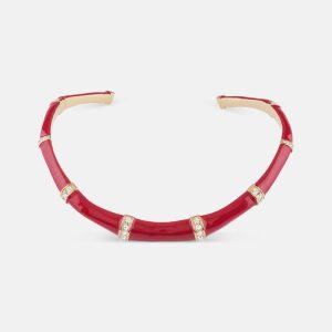 Gold-Tone and Red Bamboo Choker - Red