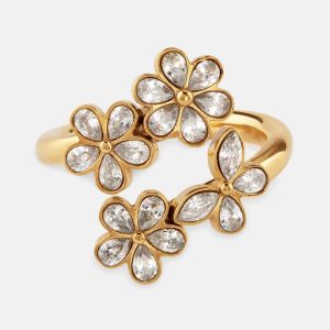 Gold-Tone and Multi-Flower Wrap Ring - Gold