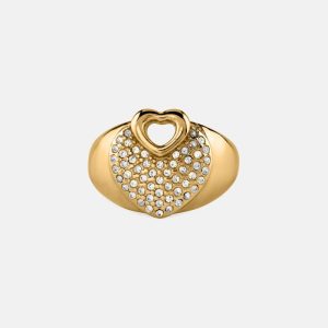 Gold-Tone Pavé Heart Ring - Size 7 - Gold