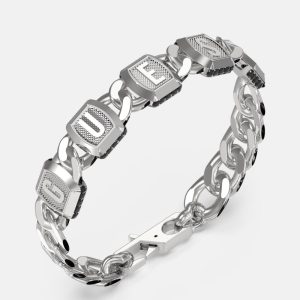 Silver-Tone Letter Logo Chain Bracelet - Silver