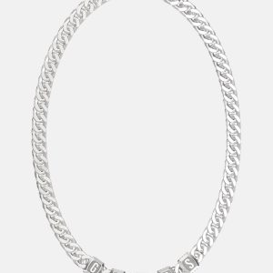 Silver-Tone Letter Logo Chain Necklace - Silver