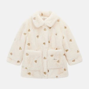 Embroidered Hearts Faux-Fur Jacket (3M-7) - Beige
