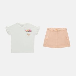 Floral Tee and Twill Skirt (2-7) - White