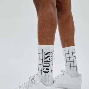 GUESS Originals Grid Crew Socks - White
