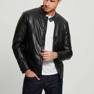 Faux-Leather Biker Jacket - Black