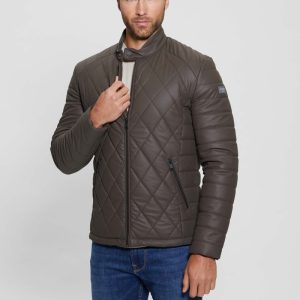 Diamond Quilted Faux-Leather Jacket - Brown