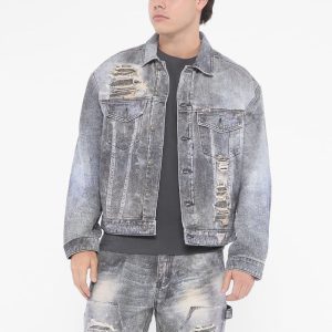 GUESS Originals Printed Trucker Denim Jacket - Grey