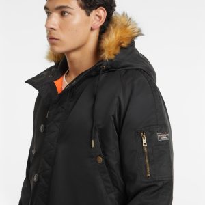 Hooded Nylon Parka - Black