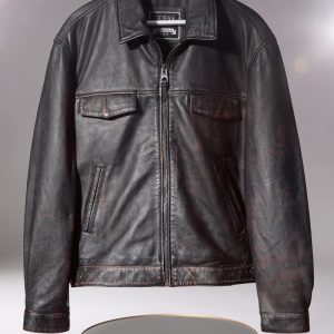Distressed Leather Flight Jacket - Black