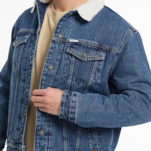 Sherpa Collar Denim Trucker Jacket - Blue