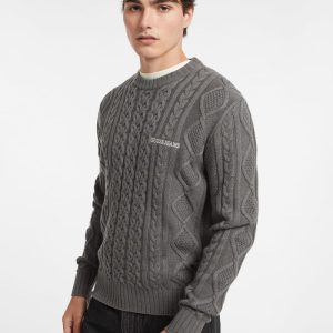 Cable-Knit Wool-Blend Sweater - Gray