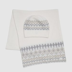Jacquard Beanie & Scarf Set - White