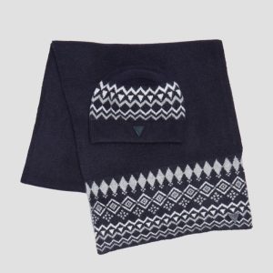 Jacquard Beanie & Scarf Set - Blue