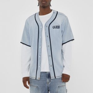 GUESS Originals Denim Baseball Shirt - Blue
