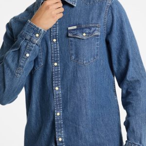 Slim Long-Sleeve Denim Shirt - Blue