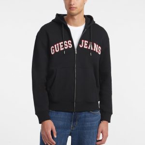 Chenille Patch Zip-Up Hoodie - Black