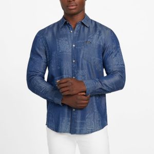 Eco Printed Bandana Twill Overshirt - Blue