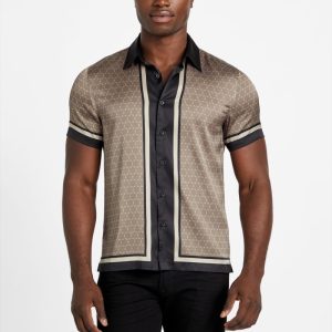Eco Geo Border Charm Shirt - Brown