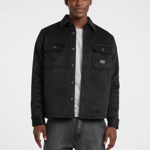 Brushed Wool-Blend Shacket - Black