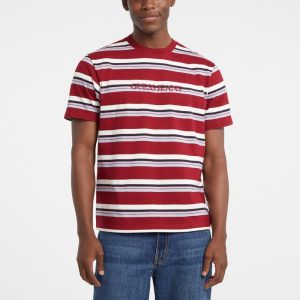 Regular Striped Embroidered Logo Tee - Red