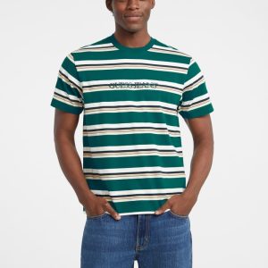 Regular Striped Embroidered Logo Tee - Blue