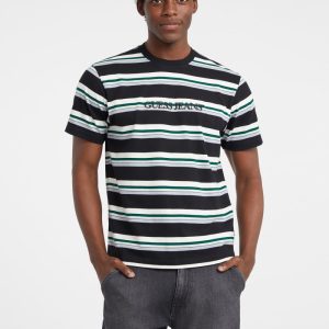 Regular Striped Embroidered Logo Tee - Black