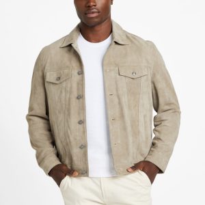Suede Goat Leather Trucker Jacket - Grey