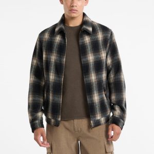 Plaid Wool-Blend Jacket - Brown