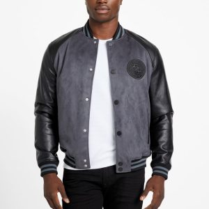 Eco Faux-Suede and Leather Varsity Jacket - Black