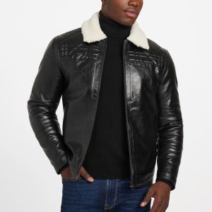 Faux-Leather Quilting Motif Jacket - Black