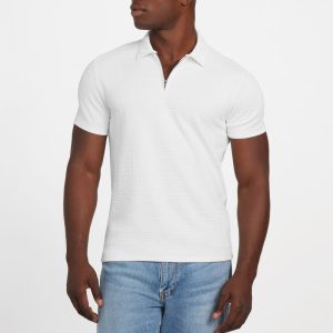 Eco Percy Textured Zip Polo - White