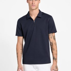 Eco Percy Textured Zip Polo - Blue